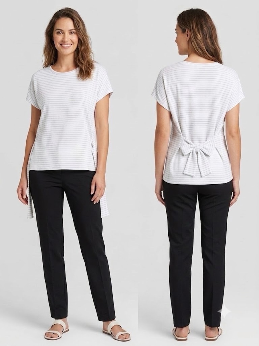 Express Striped White Back-Tie Tee - Size L